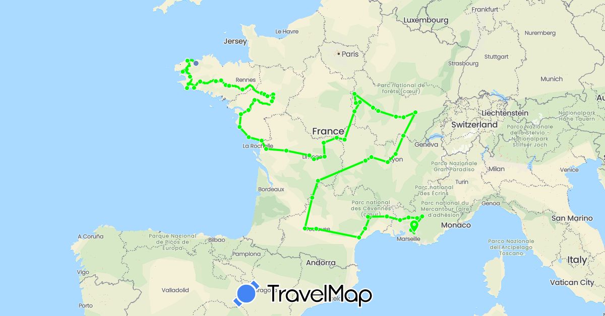 TravelMap itinerary: driving, cycling, vélo de voyage in France (Europe)