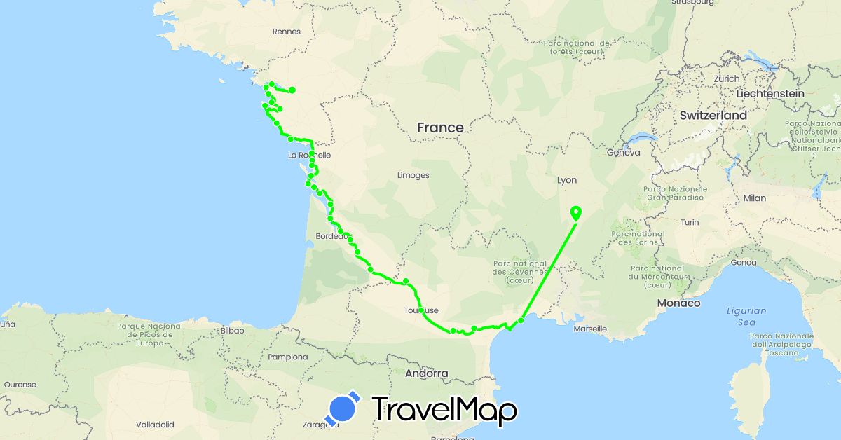 TravelMap itinerary: driving, vélo de voyage in France (Europe)